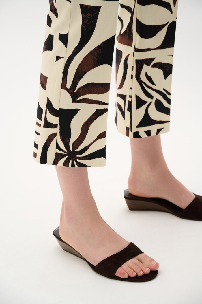 Joseph Ribkoff Millennium Tropical Print Flared Pull-On Pants in Beige Multi available at Barbara Katz