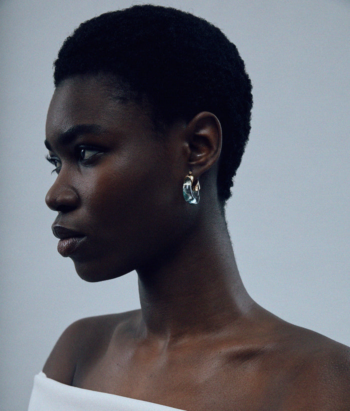 Lizzie Fortunato Mini Organic Hoops in Aqua available at Barbara Katz