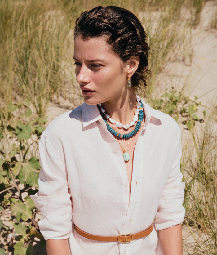 Lizzie Fortunato Mini Organic Hoops in Aqua available at Barbara Katz