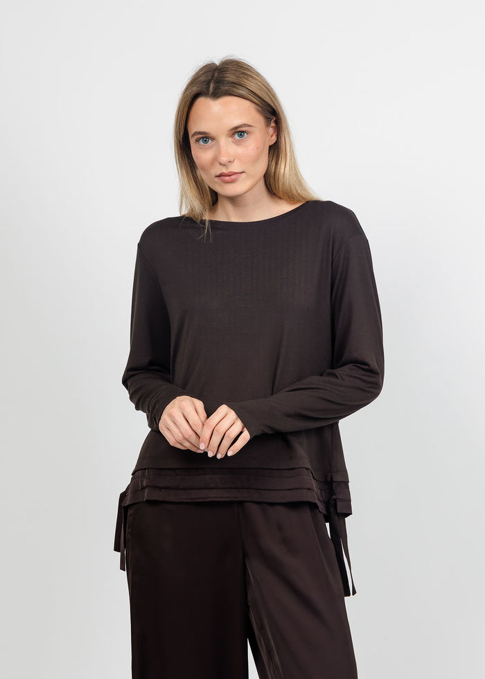 Margittes Modal Satin Trim Tee in Mocca available at Barbara Katz