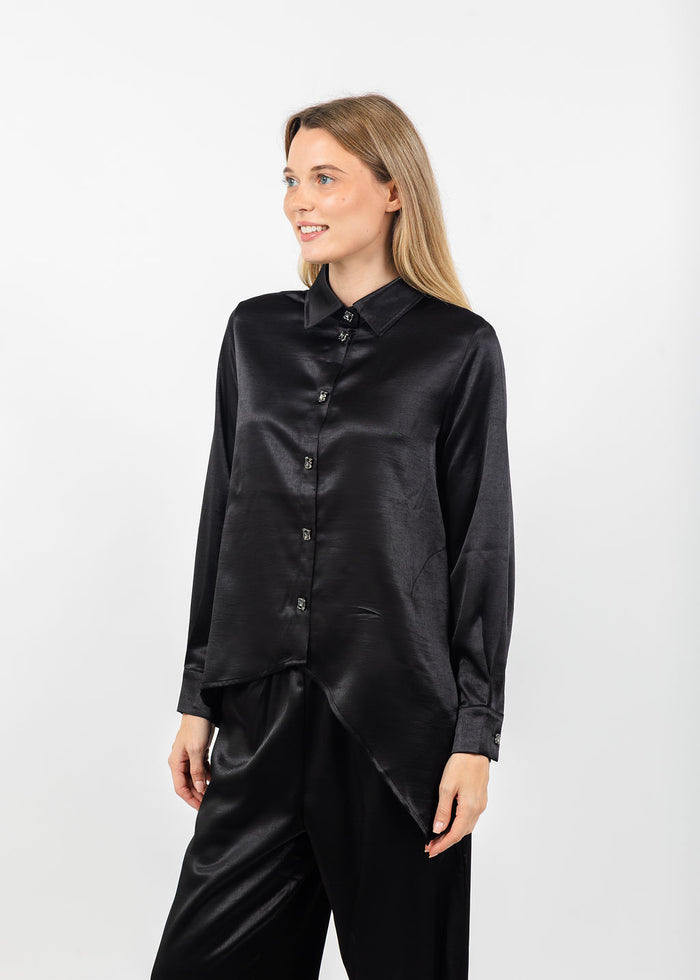 Terra Modern Asymmetric Blouse in Black available at Barbara Katz