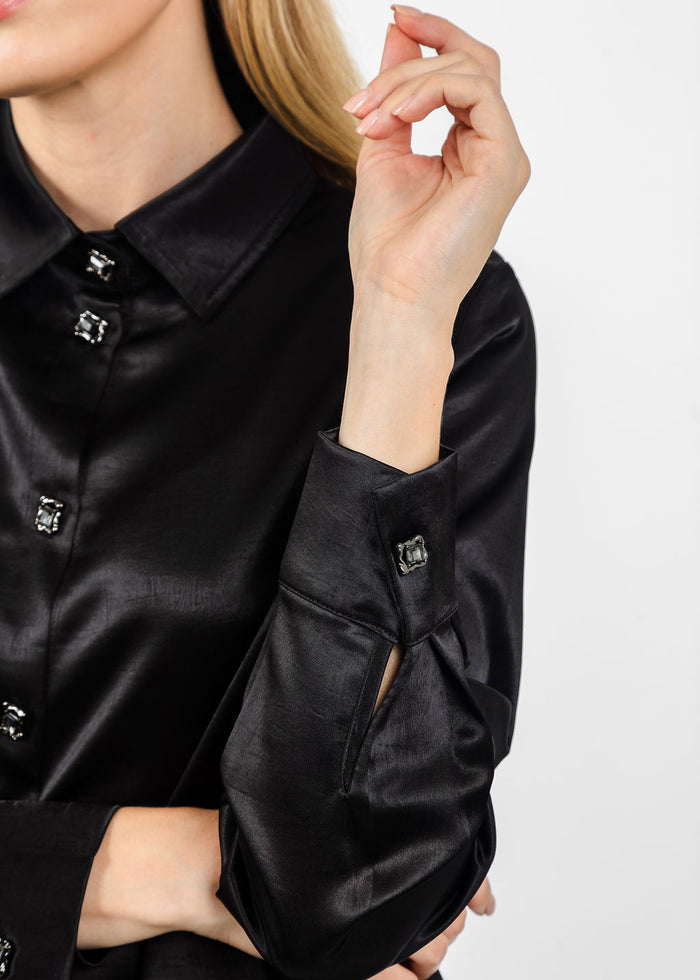 Terra Modern Asymmetric Blouse in Black available at Barbara Katz