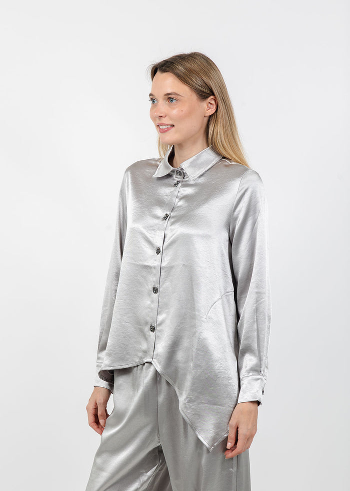 Terra Modern Asymmetric Blouse in Light Taupe available at Barbara Katz