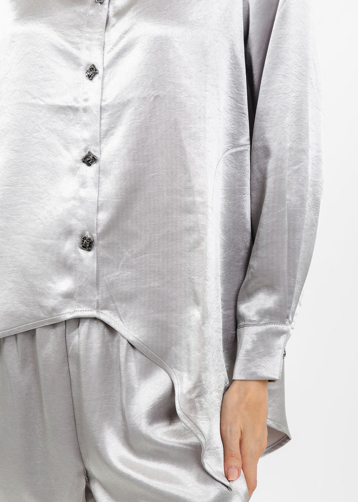 Terra Modern Asymmetric Blouse in Light Taupe available at Barbara Katz