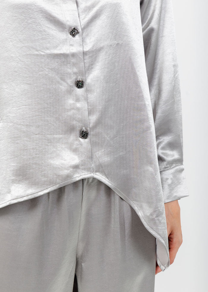 Terra Modern Asymmetric Blouse in Light Taupe available at Barbara Katz