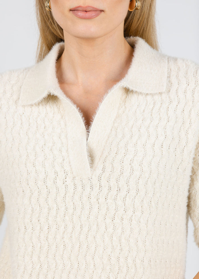 BK Moisa Polo Sweater in Birch available at Barbara Katz