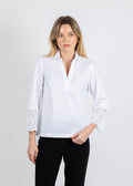 Hinson Wu Mona Bracelet Sleeve Lace Top in White available at Barbara Katz