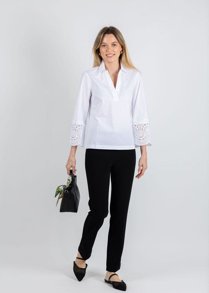 Hinson Wu Mona Bracelet Sleeve Lace Top in White available at Barbara Katz