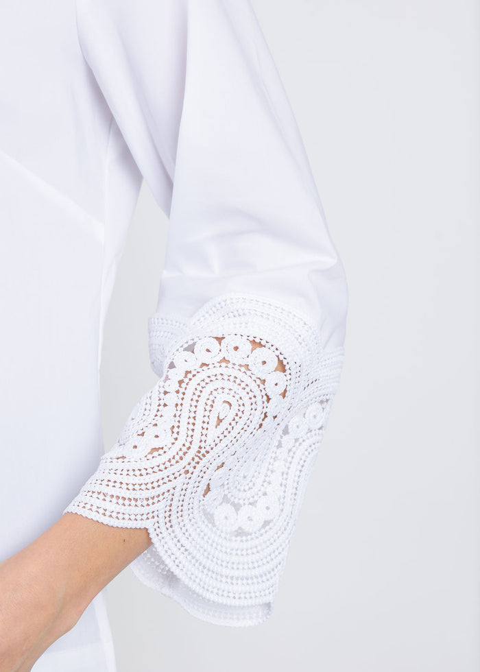 Hinson Wu Mona Bracelet Sleeve Lace Top in White available at Barbara Katz