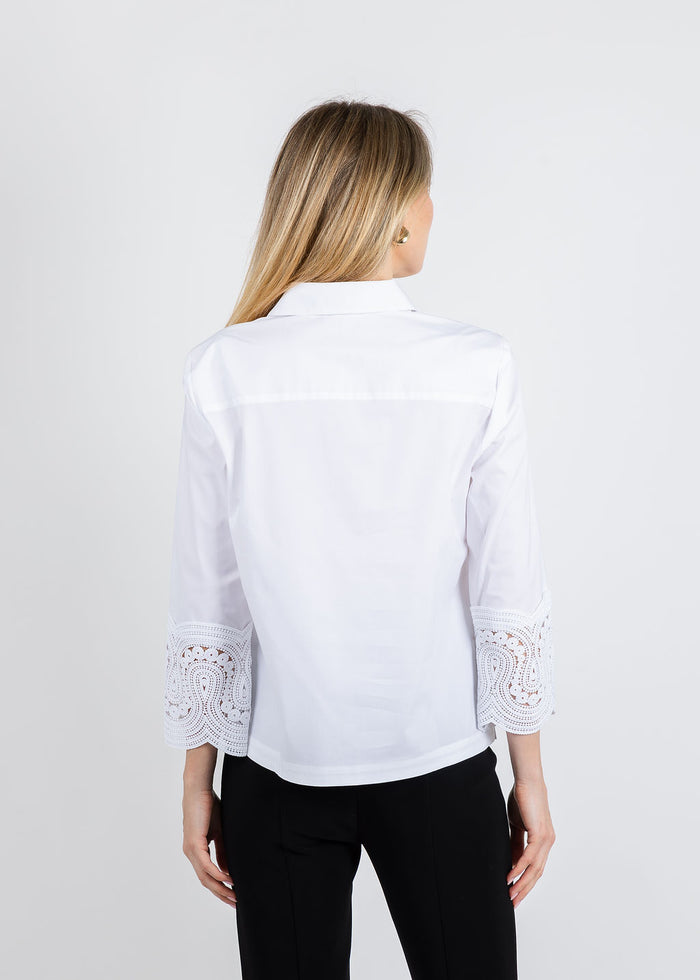 Hinson Wu Mona Bracelet Sleeve Lace Top in White available at Barbara Katz