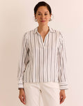Hinson Wu Mona Pop-Over Top in White/Black Stripe available at Barbara Katz