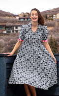 Dizzy-Lizzie Montauk Dress - Black White Geometric available at Barbara Katz