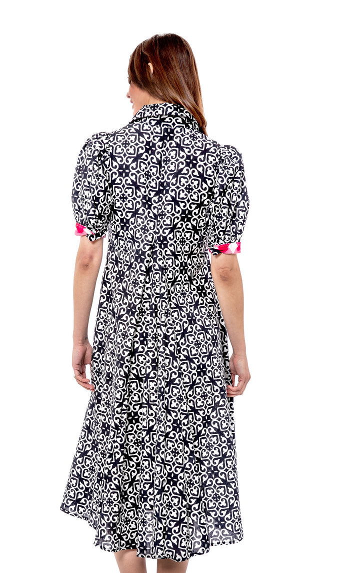 Dizzy-Lizzie Montauk Dress - Black White Geometric available at Barbara Katz