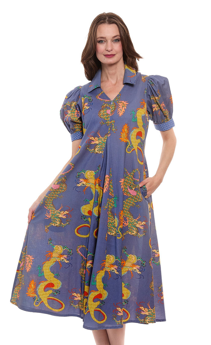 Dizzy-Lizzie Montauk Dress - Blue Dragons Print available at Barbara Katz