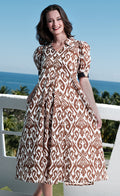 Dizzy-Lizzie Montauk Dress in Chocolate Ikat Print available at Barbara Katz