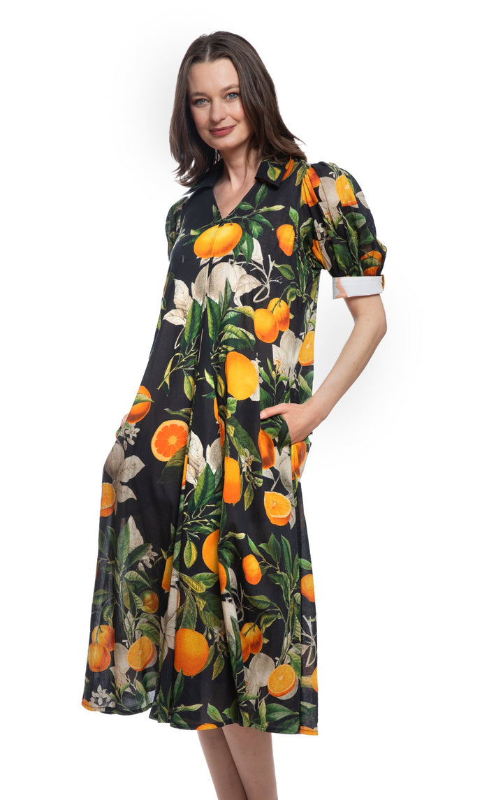 Dizzy-Lizzie Montauk Dress in Citrus Print available at Barbara Katz