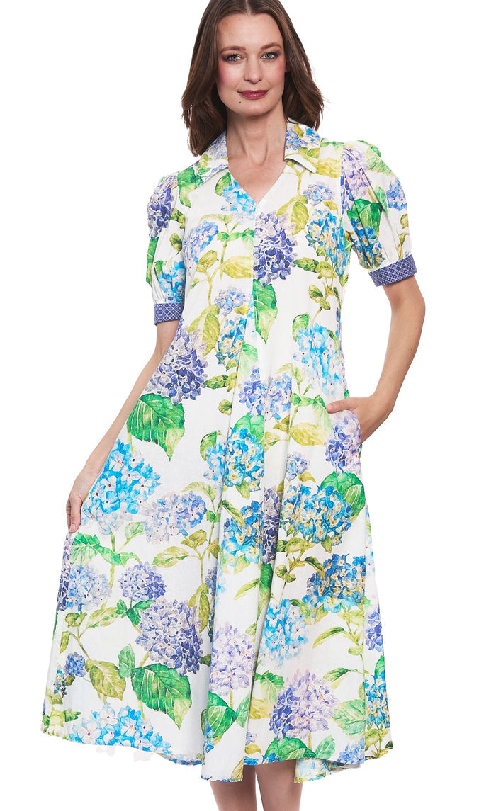 Dizzy-Lizzie Montauk Dress in Hydrangeas Print available at Barbara Katz