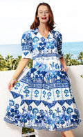 Dizzy-Lizzie Montauk Dress - Ikat Print Blues available at Barbara Katz