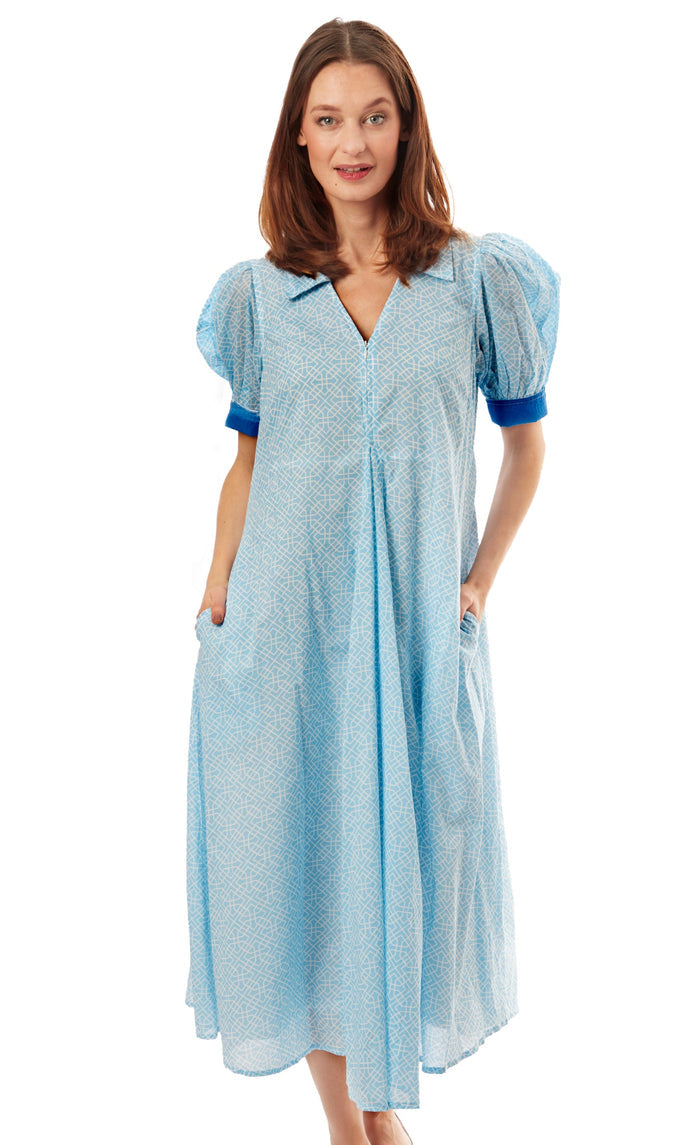 Dizzy-Lizzie Montauk Dress - Light Blue Geo Print available at Barbara Katz