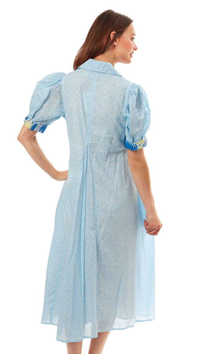 Dizzy-Lizzie Montauk Dress - Light Blue Geo Print available at Barbara Katz