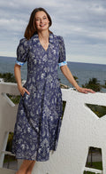 Dizzy-Lizzie Montauk Dress - Navy Elephants And Palm Trees available at Barbara Katz