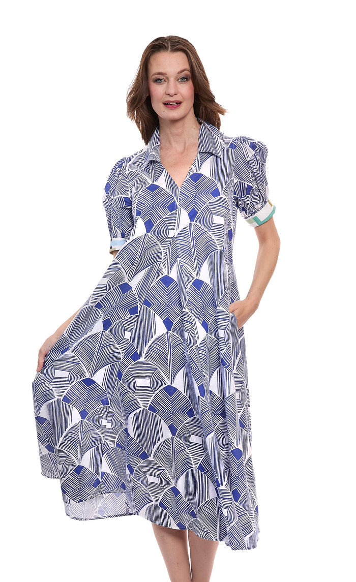Dizzy-Lizzie Montauk Dress - Navy White Geo  Print available at Barbara Katz