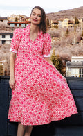 Dizzy-Lizzie Montauk Dress - Pink White Geometric available at Barbara Katz