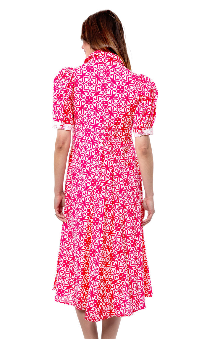 Dizzy-Lizzie Montauk Dress - Pink White Geometric available at Barbara Katz