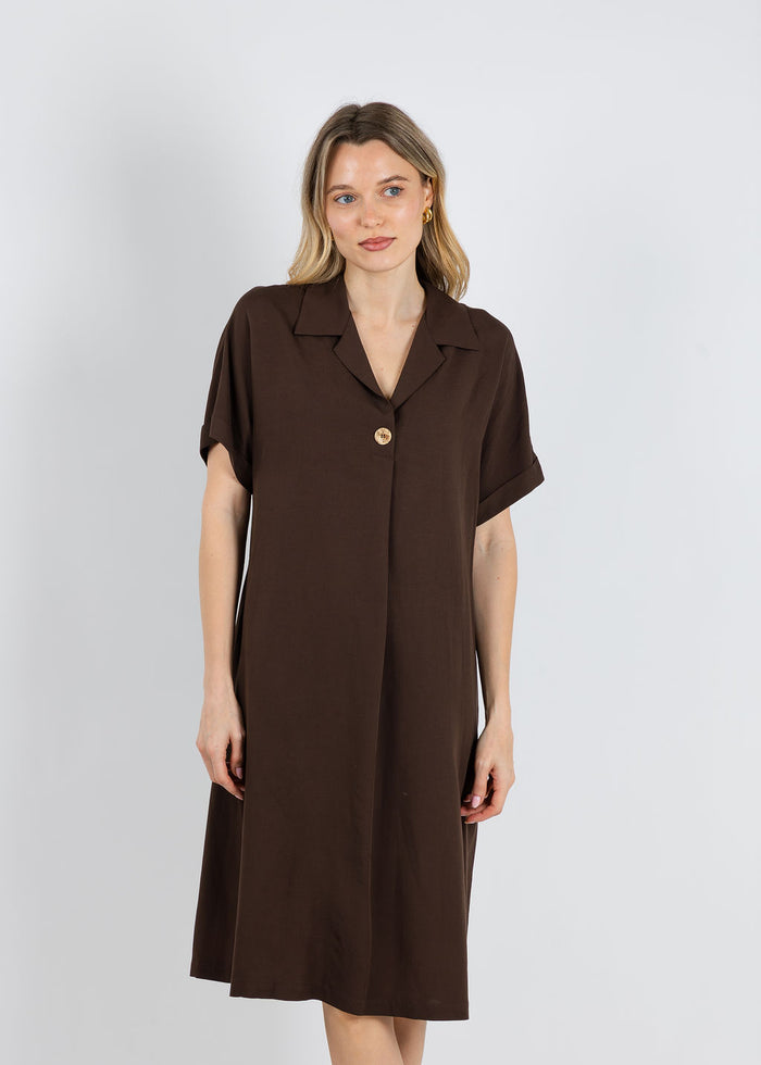 Tinta Morgan Shirt Dress in Chocolate available at Barbara Katz