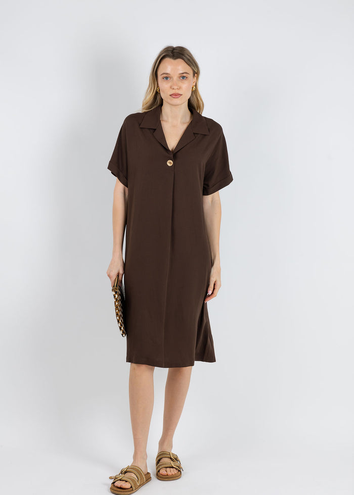 Tinta Morgan Shirt Dress in Chocolate available at Barbara Katz