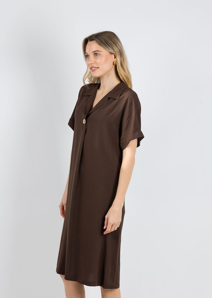 Tinta Morgan Shirt Dress in Chocolate available at Barbara Katz