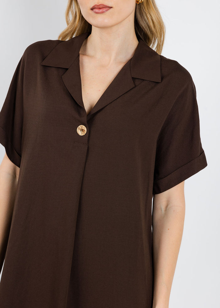 Tinta Morgan Shirt Dress in Chocolate available at Barbara Katz