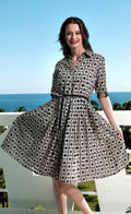 Dizzy-Lizzie Mrs Maisel Dress - Black Ivory Geo Print available at Barbara Katz