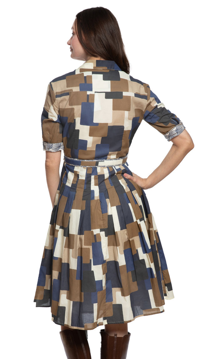 Dizzy-Lizzie Mrs Maisel Dress - Chocolate Blue Squares Print available at Barbara Katz