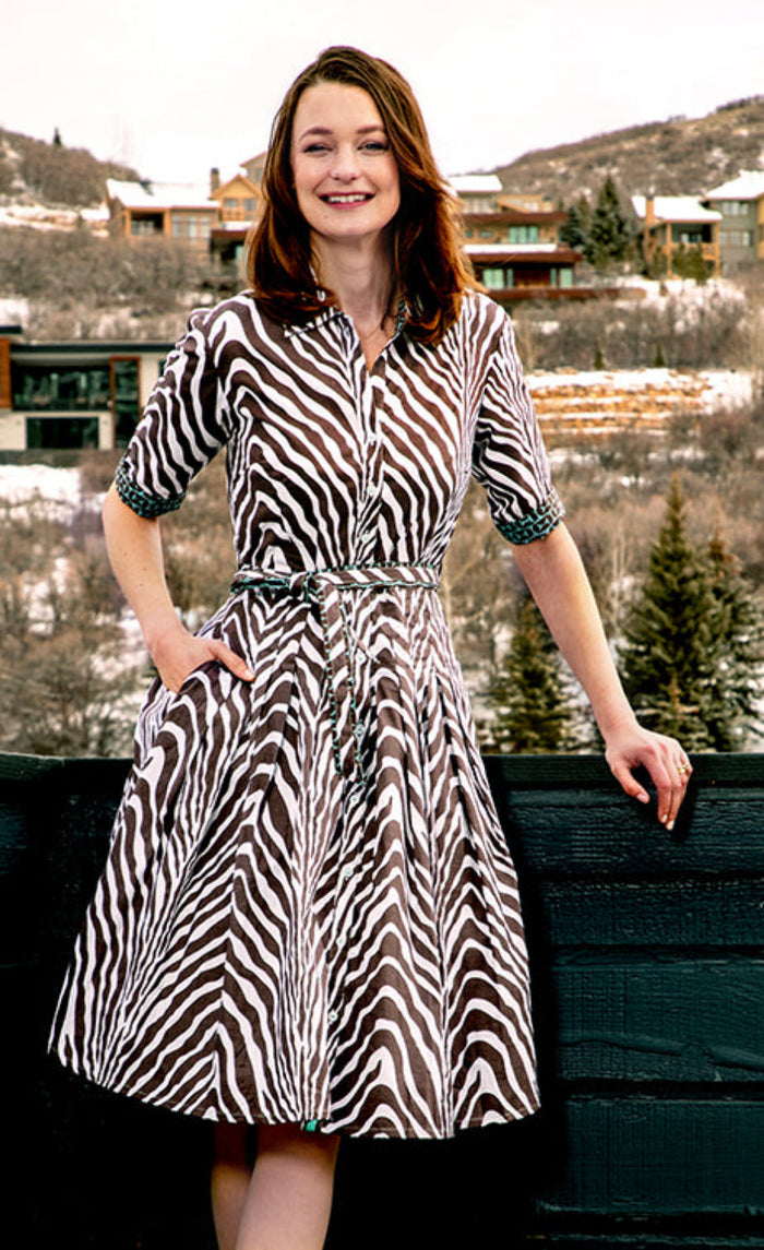 Dizzy-Lizzie Mrs. Maisel Dress - Chocolate Zebra Print available at Barbara Katz