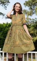 Dizzy-Lizzie Mrs Maisel Dress - Green Belt Print available at Barbara Katz