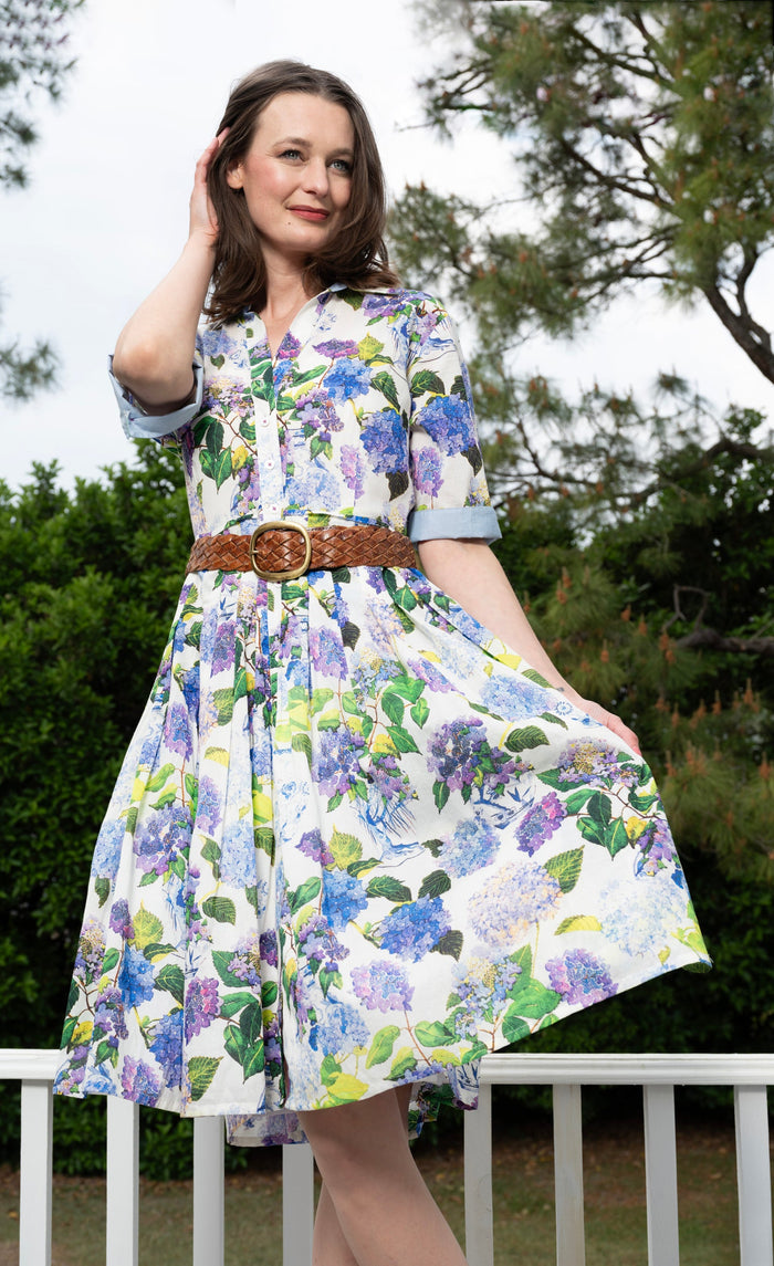 Dizzy-Lizzie Mrs Maisel Dress in Hydrangea Print available at Barbara Katz