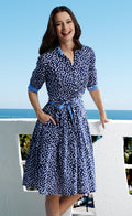 Dizzy-Lizzie Mrs Maisel Dress - Navy White Polka Dot Print available at Barbara Katz