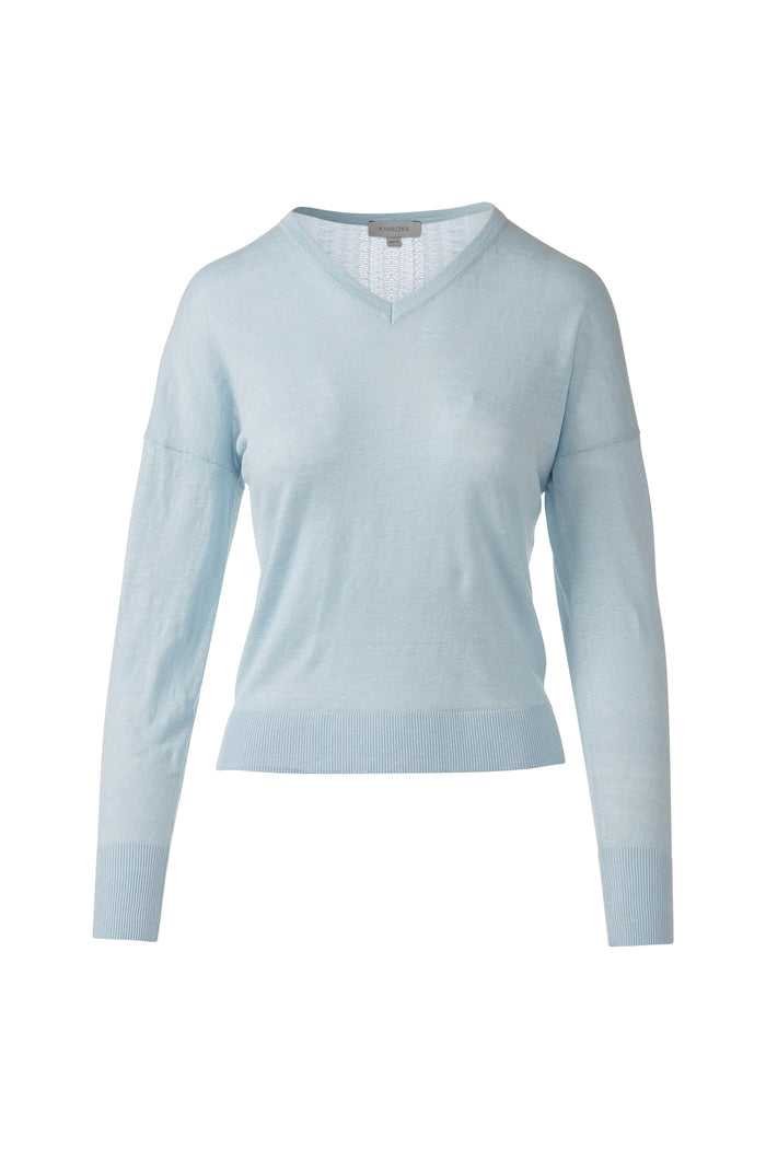 Kinross Multicolor Stripe Vee Sweater available at Barbara Katz