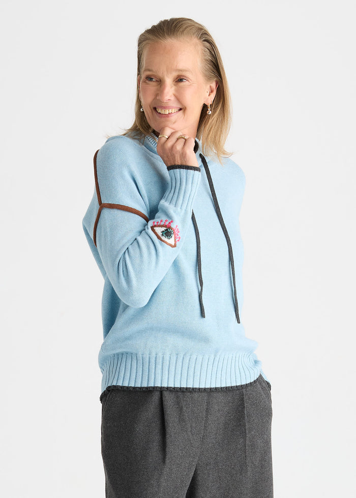 Zaket & Plover Mystic Eye Hoodie in Sky available at Barbara Katz