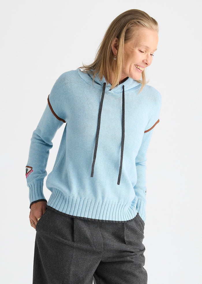 Zaket & Plover Mystic Eye Hoodie in Sky available at Barbara Katz
