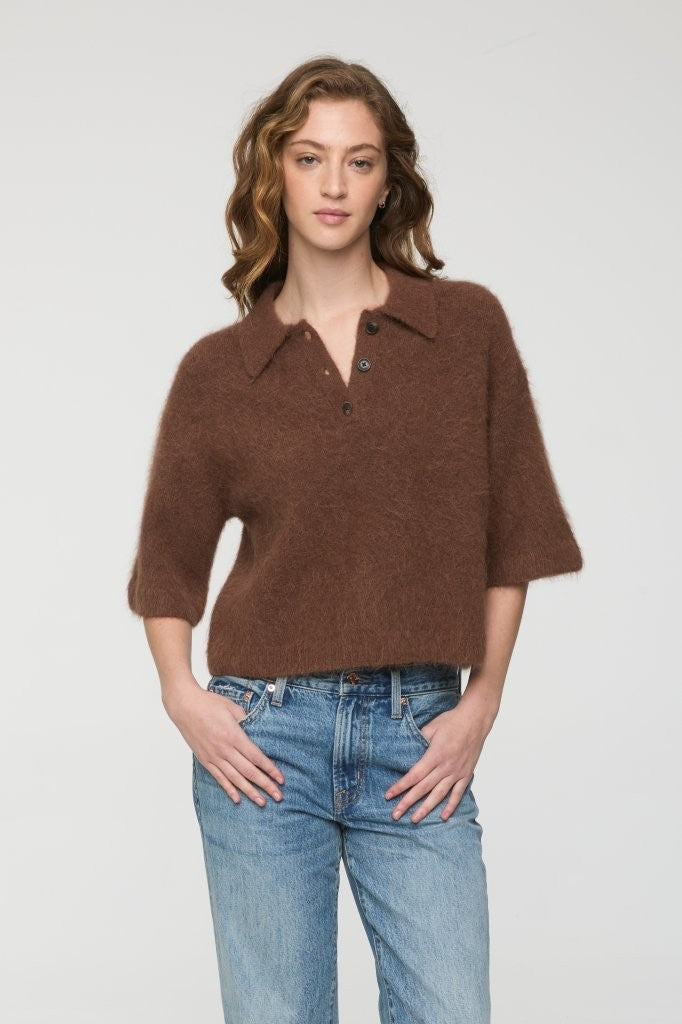 Pistola Nadya Alpaca Blend Boxy Polo Sweater in Roche available at Barbara Katz