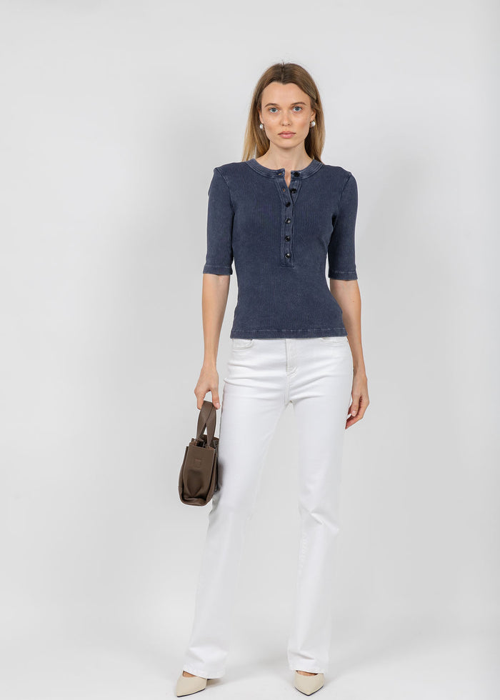 Citizens of Humanity Nali Short Sleeve Henley in Mineral Navy available at Barbara Katz