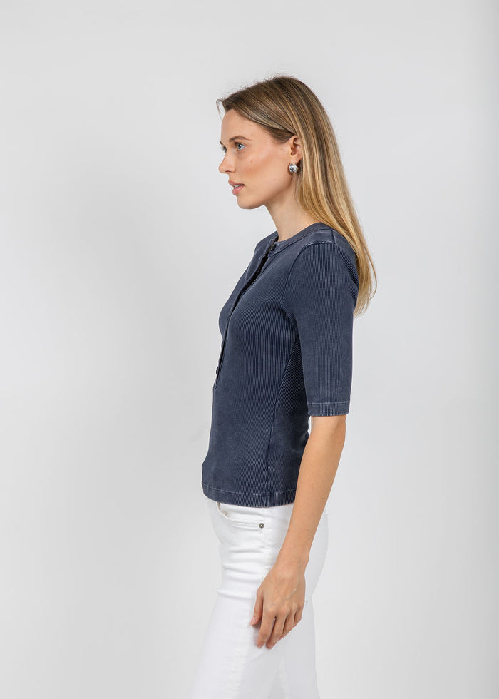 Citizens of Humanity Nali Short Sleeve Henley in Mineral Navy available at Barbara Katz
