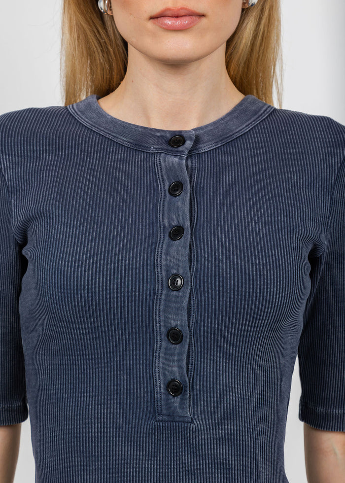 Citizens of Humanity Nali Short Sleeve Henley in Mineral Navy available at Barbara Katz