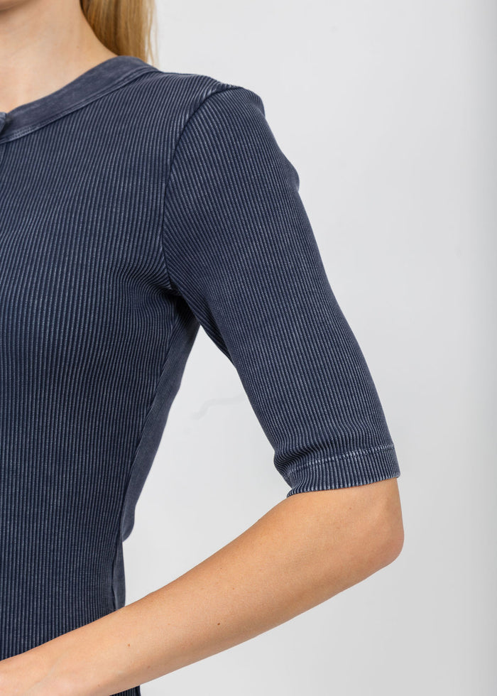 Citizens of Humanity Nali Short Sleeve Henley in Mineral Navy available at Barbara Katz