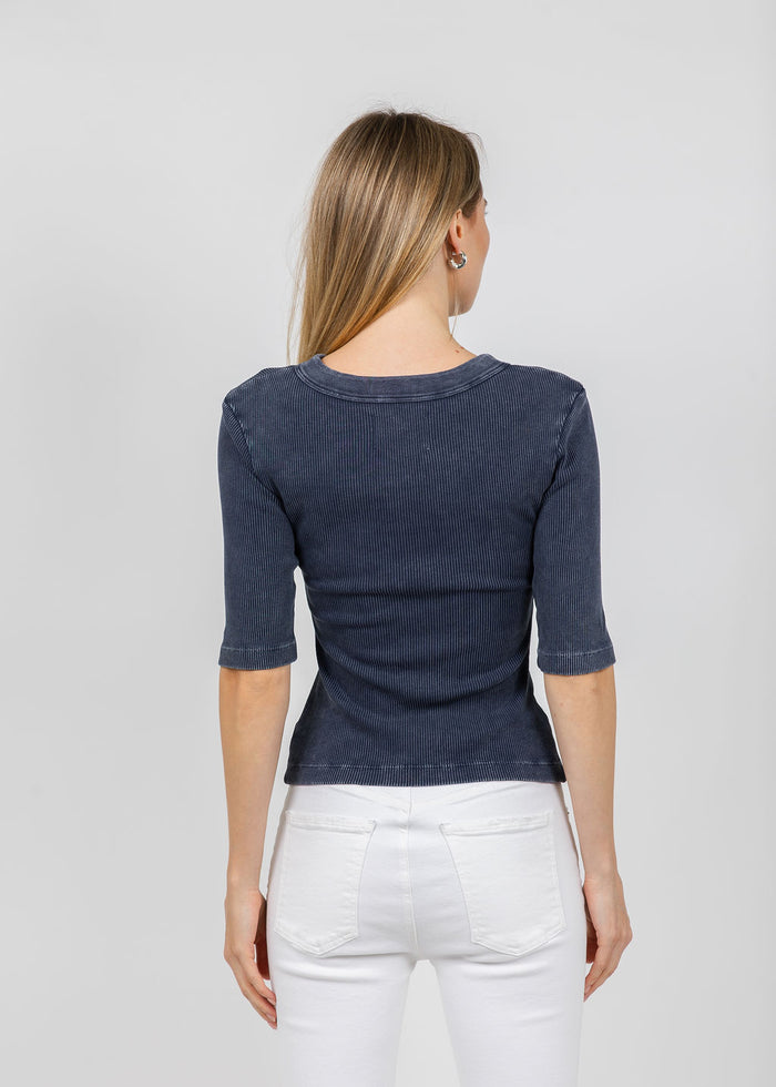 Citizens of Humanity Nali Short Sleeve Henley in Mineral Navy available at Barbara Katz