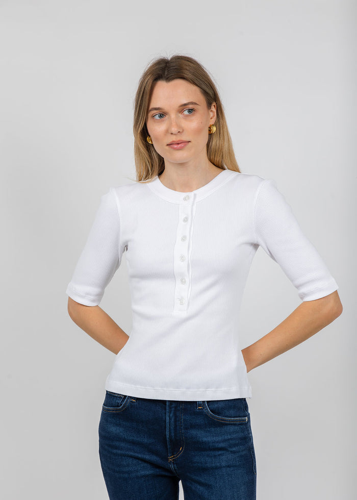 Citizens of Humanity Nali Short Sleeve Henley in White available at Barbara Katz