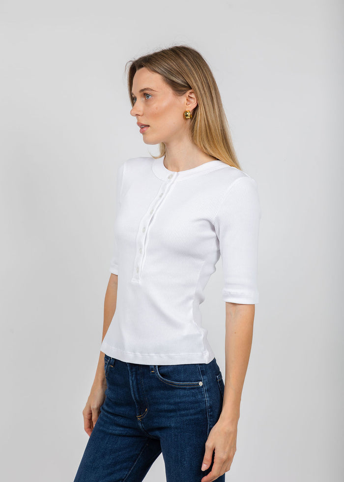 Citizens of Humanity Nali Short Sleeve Henley in White available at Barbara Katz