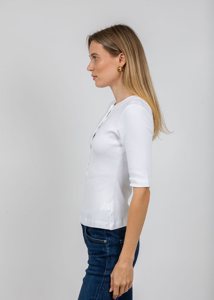 Citizens of Humanity Nali Short Sleeve Henley in White available at Barbara Katz